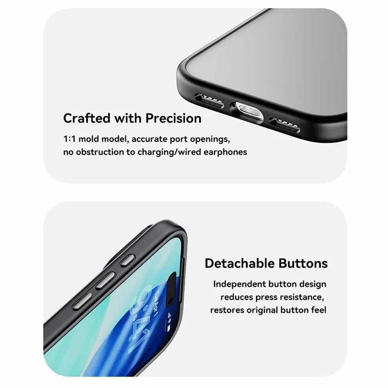 ROCK Para Capa de Telefone iPhone 17 Pro - Pele de Caso PC+TPU à Prova de Choque Capa Traseira - Preto