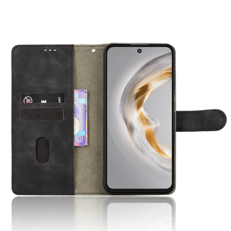 For Oukitel C69 Leather Case Skin Feel Anti Drop Wallet Flip Phone Cover - Black