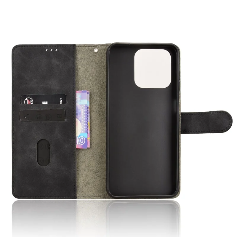 For Oukitel C69 Leather Case Skin Feel Anti Drop Wallet Flip Phone Cover - Black