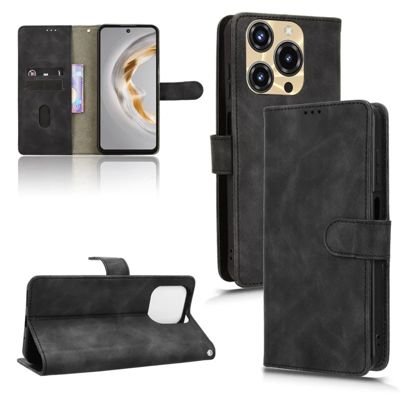 For Oukitel C69 Leather Case Skin Feel Anti Drop Wallet Flip Phone Cover - Black
