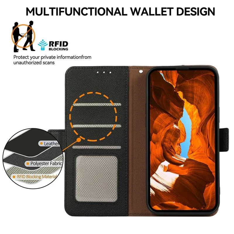 ABEEL Etui na OnePlus 15 5G, skóra z fakturą litchi, ochrona przed skanowaniem RFID - Czarny