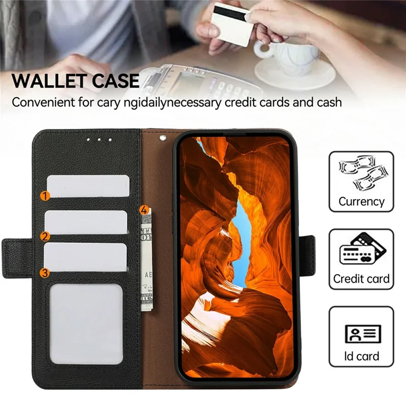 ABEEL Etui na OnePlus 15 5G, skóra z fakturą litchi, ochrona przed skanowaniem RFID - Czarny
