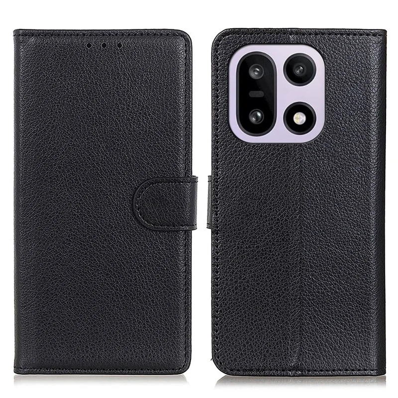 For OnePlus 15 5G Wallet Case PU Leather Phone Cover Litchi Texture - Zwart