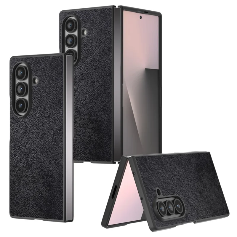 For Samsung Galaxy Z Fold7 5G Case Litchi Texture PU Leather + PC Phone Cover - Black