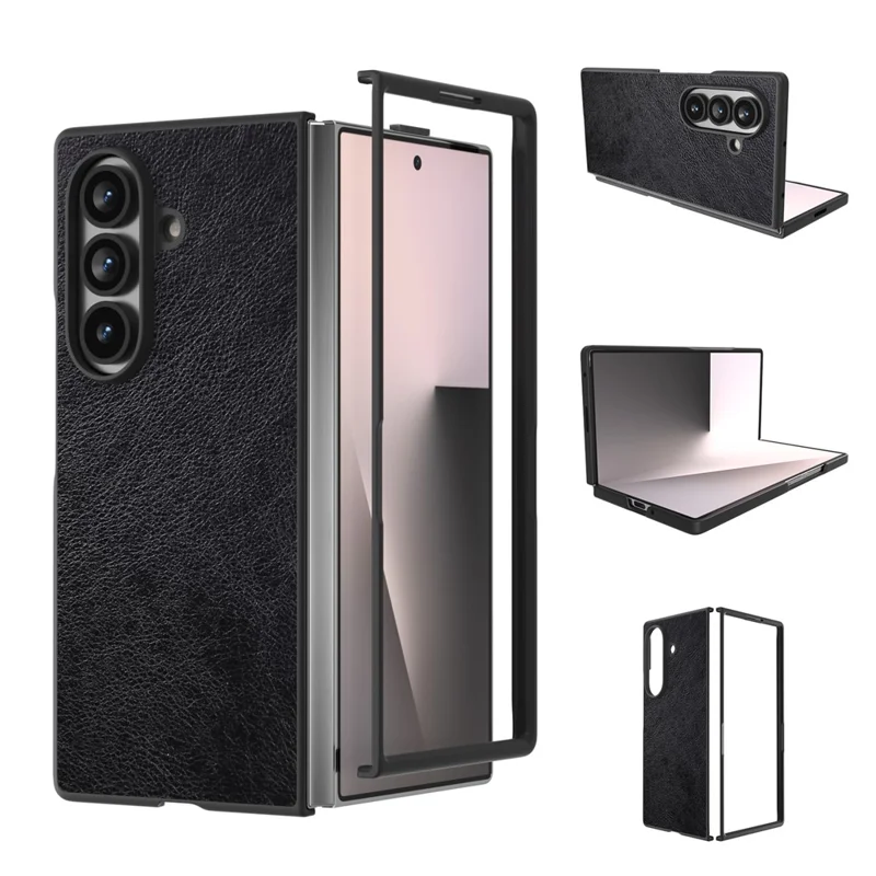 For Samsung Galaxy Z Fold7 5G Case Litchi Texture PU Leather + PC Phone Cover - Black