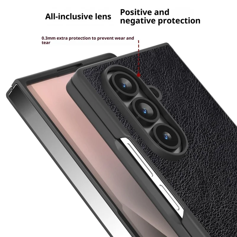 For Samsung Galaxy Z Fold7 5G Case Litchi Texture PU Leather + PC Phone Cover - Black