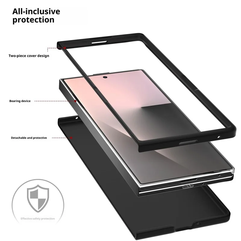 Samsung Galaxy Z Fold7 5G Hülle Kreuz-Textur Echtes Kuhlederbeschichtetes PC Telefon Cover - Schwarz