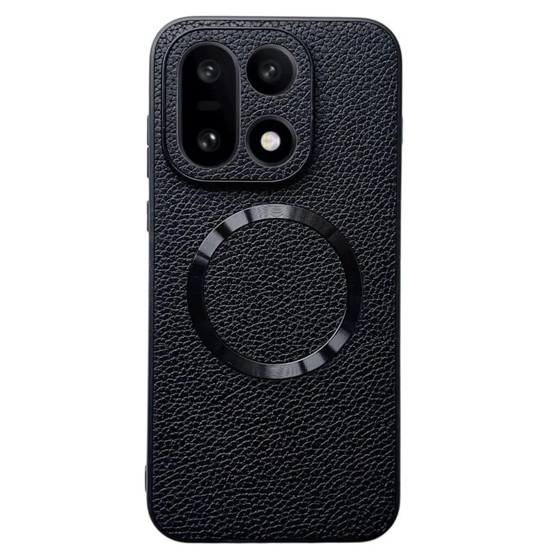 Étui pour OnePlus 15 5G Compatible avec MagSafe Texture de Litchi Cuir PU + Coque Arrière en TPU - Noir