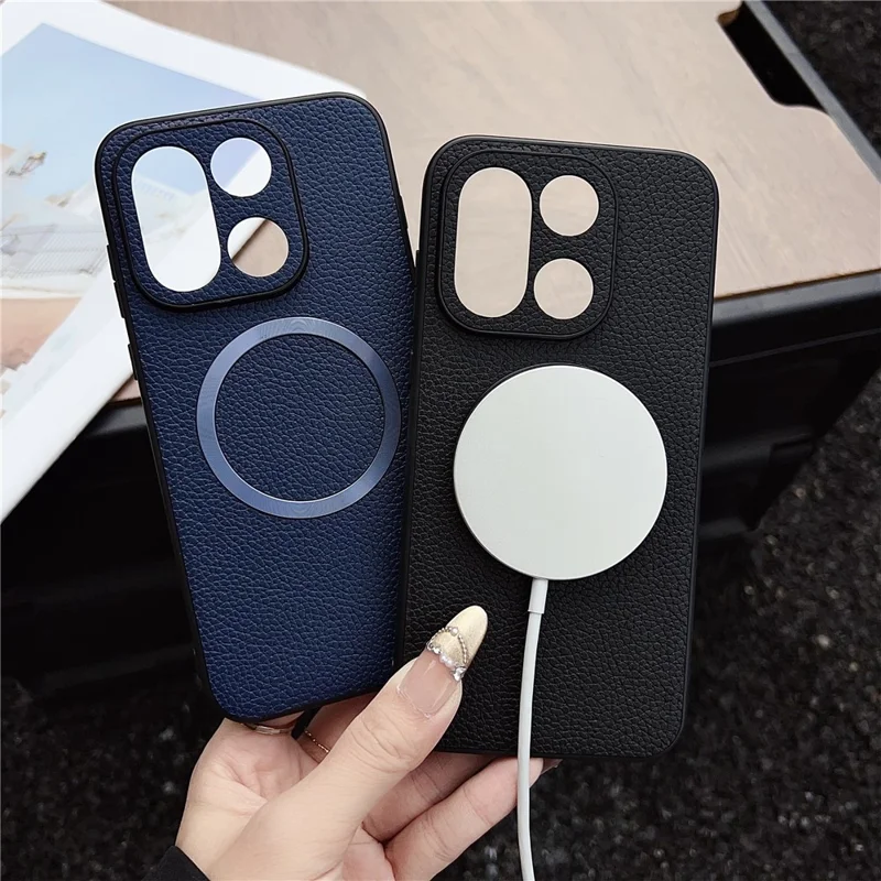 Étui pour OnePlus 15 5G Compatible avec MagSafe Texture de Litchi Cuir PU + Coque Arrière en TPU - Noir