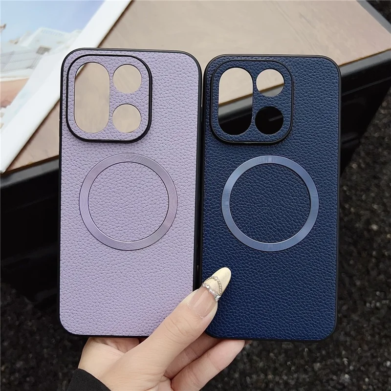 Étui pour OnePlus 15 5G Compatible avec MagSafe Texture de Litchi Cuir PU + Coque Arrière en TPU - Noir