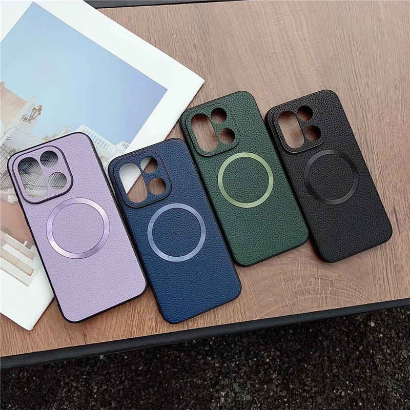 Étui pour OnePlus 15 5G Compatible avec MagSafe Texture de Litchi Cuir PU + Coque Arrière en TPU - Noir