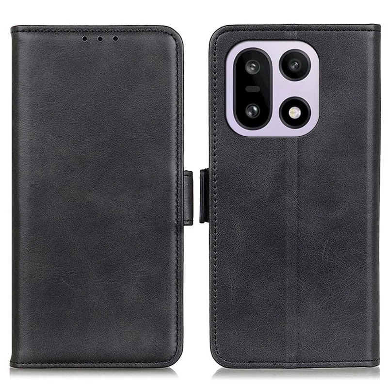 Voor OnePlus 15 5G Hoesje Stand Koeienhuidstructuur PU Leren Telefoonhoes - Zwart