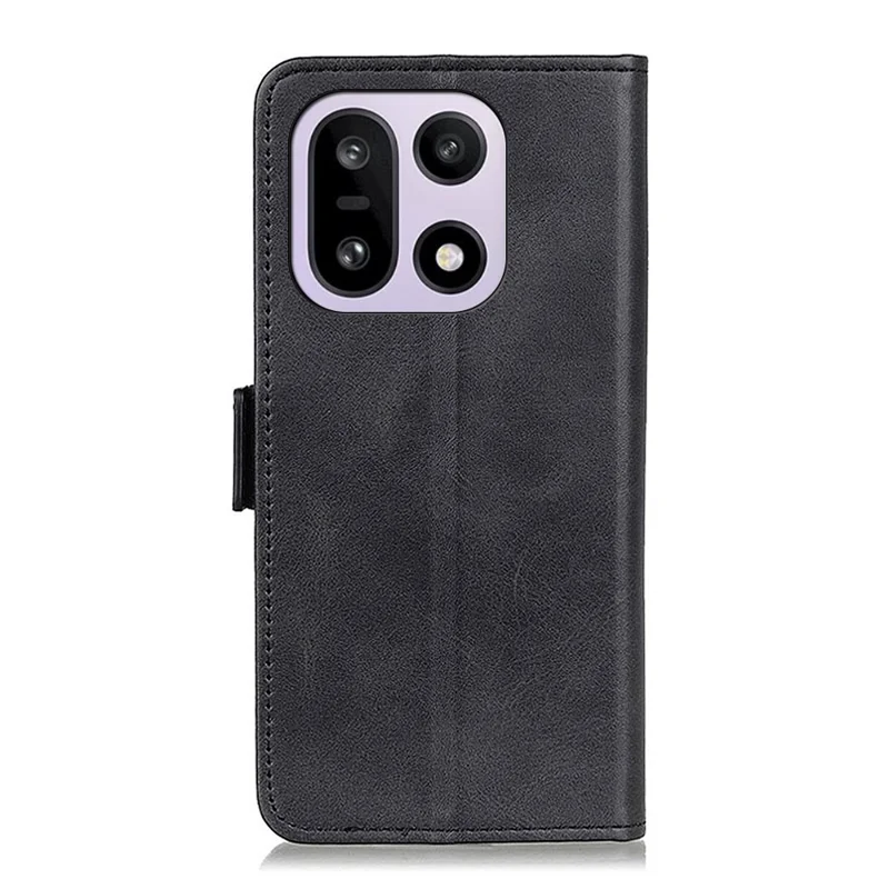 Voor OnePlus 15 5G Hoesje Stand Koeienhuidstructuur PU Leren Telefoonhoes - Zwart