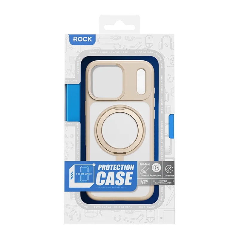 ROCK For iPhone 17 Pro Case with Magnetic Rotating Kickstand Skin-Feel PC + TPU Phone Cover - Gold