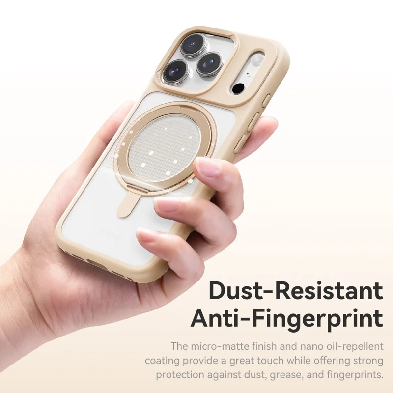 ROCK For iPhone 17 Pro Case with Magnetic Rotating Kickstand Skin-Feel PC + TPU Phone Cover - Gold