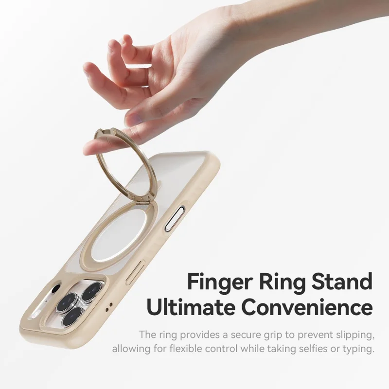 ROCK For iPhone 17 Pro Case with Magnetic Rotating Kickstand Skin-Feel PC + TPU Phone Cover - Gold