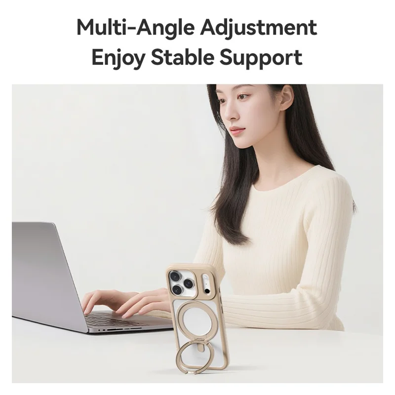 ROCK For iPhone 17 Pro Case with Magnetic Rotating Kickstand Skin-Feel PC + TPU Phone Cover - Gold