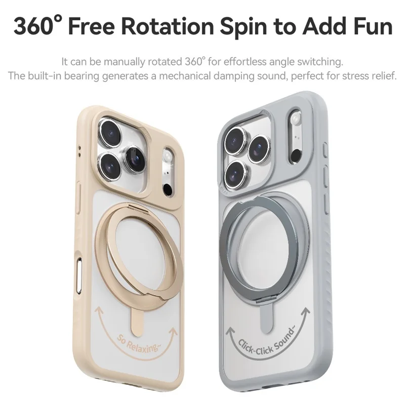 ROCK For iPhone 17 Pro Case with Magnetic Rotating Kickstand Skin-Feel PC + TPU Phone Cover - Gold