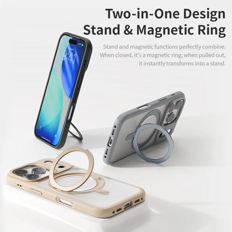 ROCK For iPhone 17 Pro Case with Magnetic Rotating Kickstand Skin-Feel PC + TPU Phone Cover - Gold
