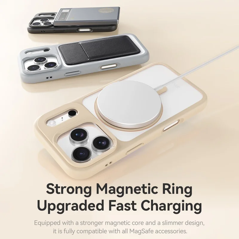 ROCK For iPhone 17 Pro Case with Magnetic Rotating Kickstand Skin-Feel PC + TPU Phone Cover - Gold