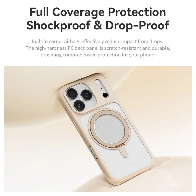 Capa para iPhone 17 Pro Max da ROCK com Suporte Giratório Magnético, Capa de Telefone PC + TPU com Sensação de Pele - Dourado