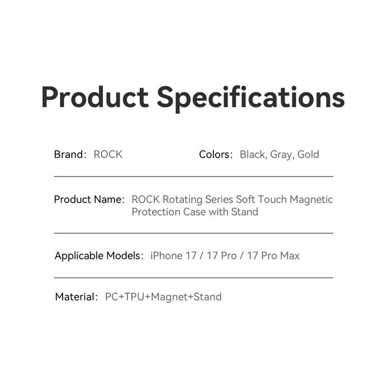 Capa para iPhone 17 Pro Max da ROCK com Suporte Giratório Magnético, Capa de Telefone PC + TPU com Sensação de Pele - Dourado