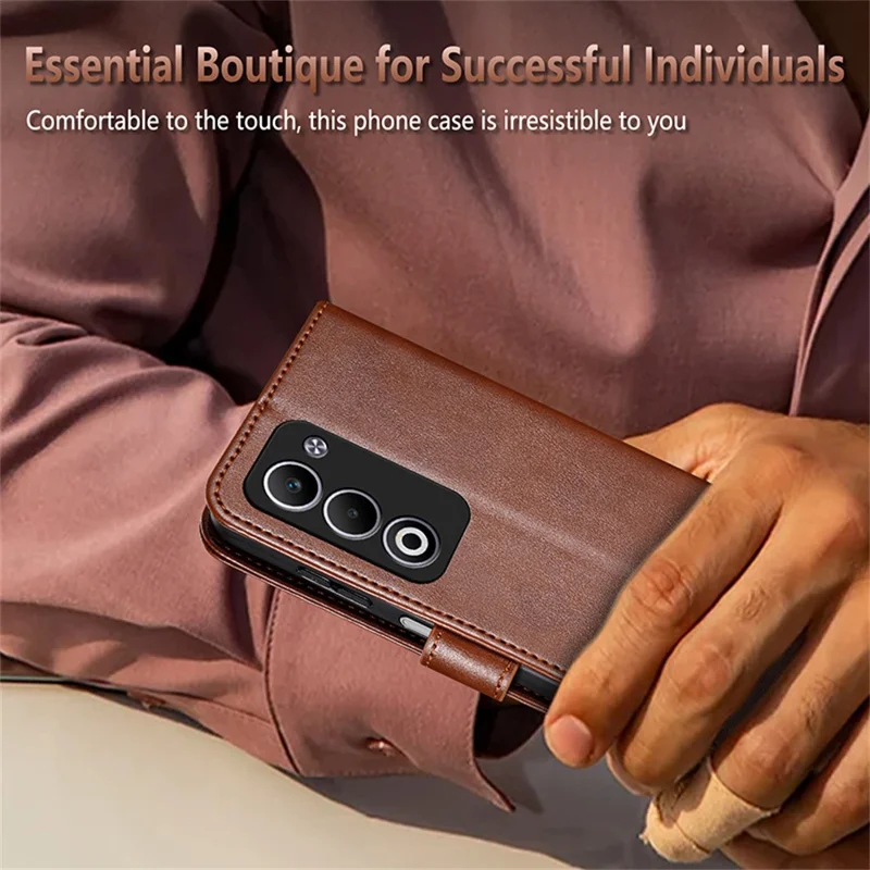 AZNS telefonbeskyttelse til Oppo A5i 4G / A5 5G / A6i, anti-skramme PU-læder ståplade med tegnebog - Brun