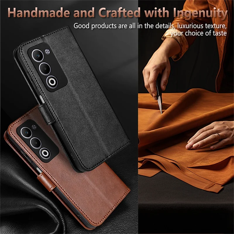 AZNS telefonbeskyttelse til Oppo A5i 4G / A5 5G / A6i, anti-skramme PU-læder ståplade med tegnebog - Brun