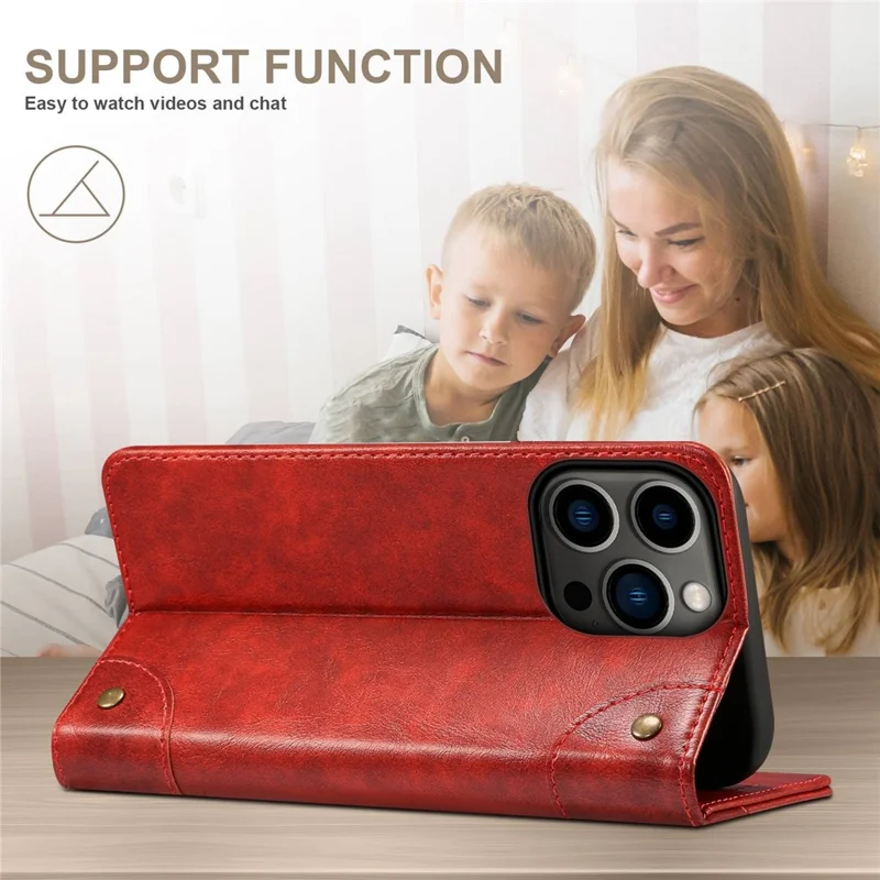 SUTENI For iPhone 14 Pro Max PU Leather Magnetic Auto Closing Stand Case Folio Flip Phone Wallet Cover - Red