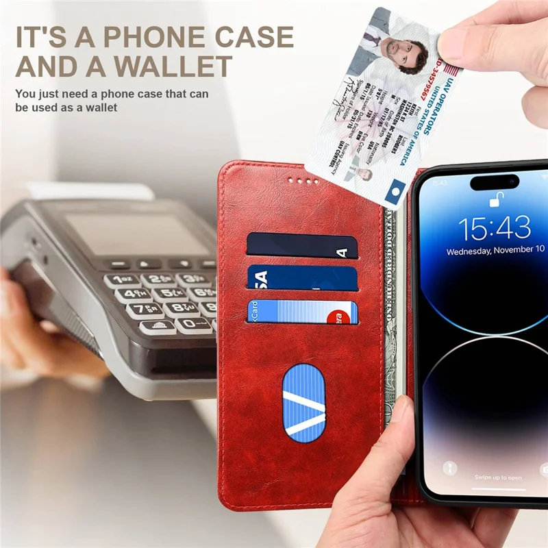 SUTENI For iPhone 14 Pro Max PU Leather Magnetic Auto Closing Stand Case Folio Flip Phone Wallet Cover - Red