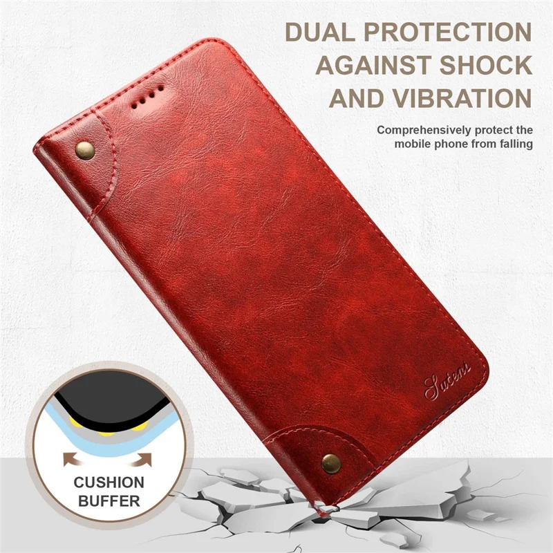 SUTENI For iPhone 14 Pro Max PU Leather Magnetic Auto Closing Stand Case Folio Flip Phone Wallet Cover - Red