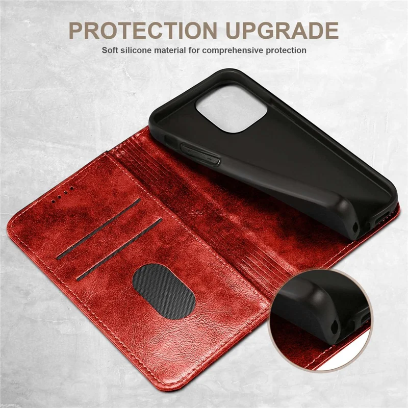 SUTENI For iPhone 14 Pro Max PU Leather Magnetic Auto Closing Stand Case Folio Flip Phone Wallet Cover - Red