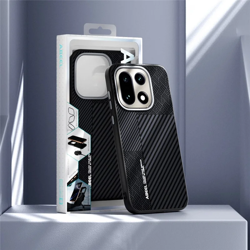 ABEEL For OnePlus 15 5G Magnetic Case PC + TPU + Aluminum Alloy + PU Leather Slim Phone Back Cover - Texture 2