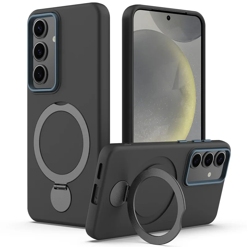 For Samsung Galaxy S25 / S24 Magnetic Case Rotating Ring Kickstand TPU + PC Phone Back Cover - Black