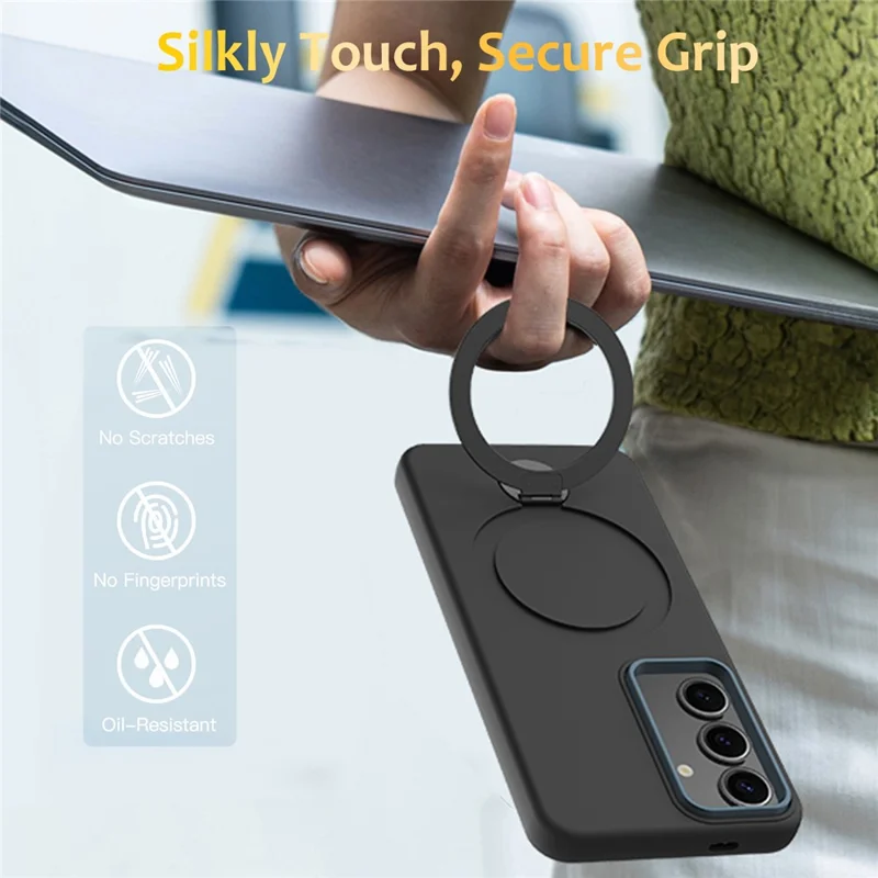 For Samsung Galaxy S25 / S24 Magnetic Case Rotating Ring Kickstand TPU + PC Phone Back Cover - Black
