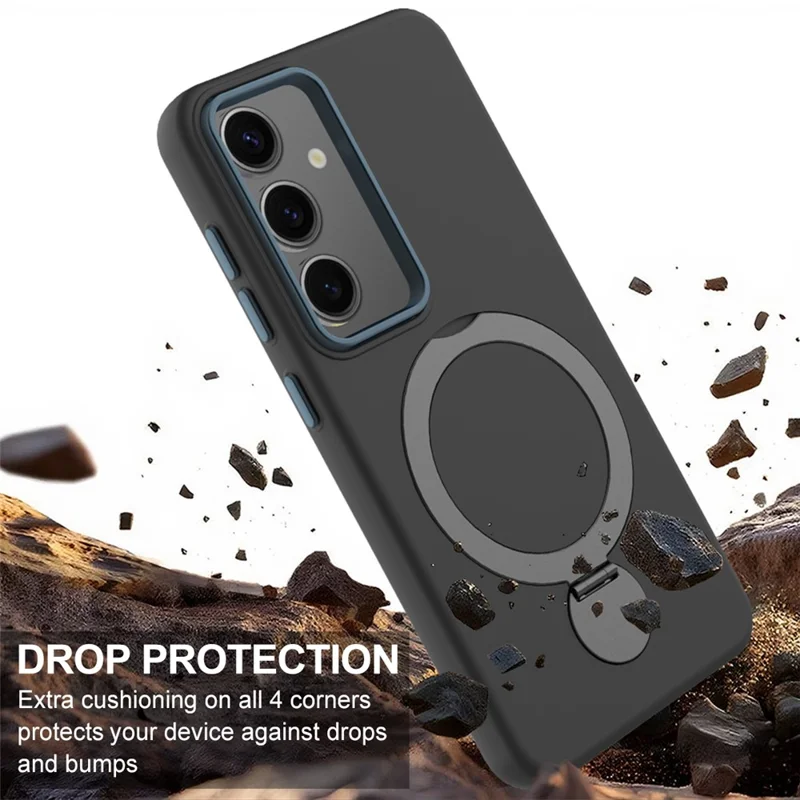 For Samsung Galaxy S25 / S24 Magnetic Case Rotating Ring Kickstand TPU + PC Phone Back Cover - Black