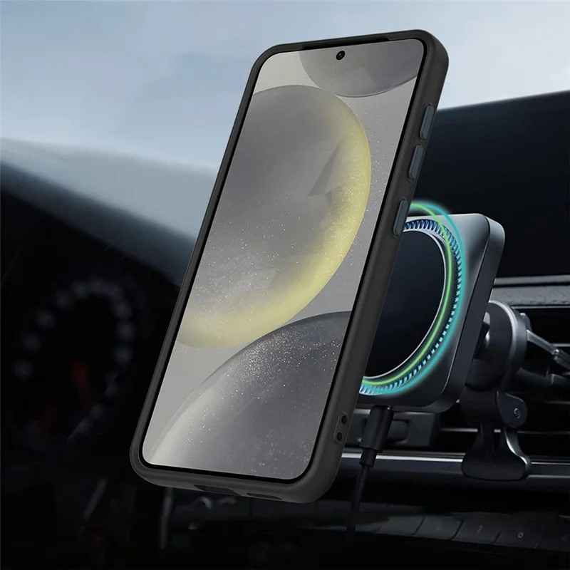 For Samsung Galaxy S25 / S24 Magnetic Case Rotating Ring Kickstand TPU + PC Phone Back Cover - Black