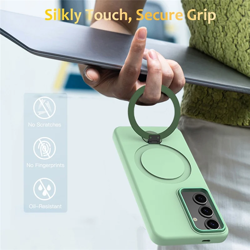 Für Samsung Galaxy S25+ / S24+ Magnetisches Gehäuse Drehring Ständer TPU + PC Handyhülle - Grün