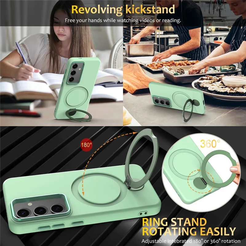 Für Samsung Galaxy S25+ / S24+ Magnetisches Gehäuse Drehring Ständer TPU + PC Handyhülle - Grün