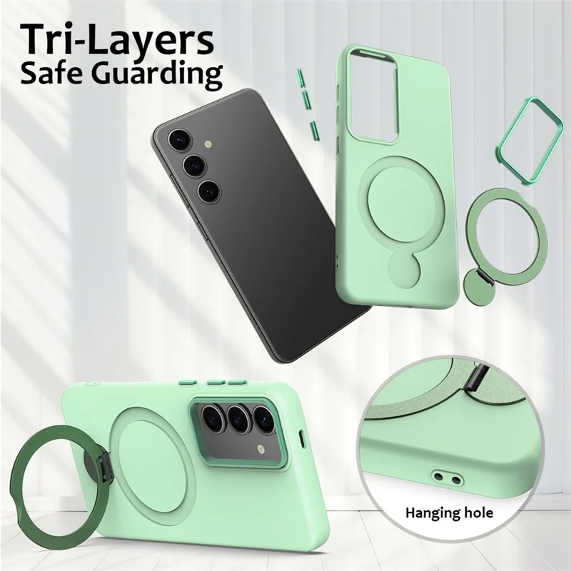 Für Samsung Galaxy S25+ / S24+ Magnetisches Gehäuse Drehring Ständer TPU + PC Handyhülle - Grün