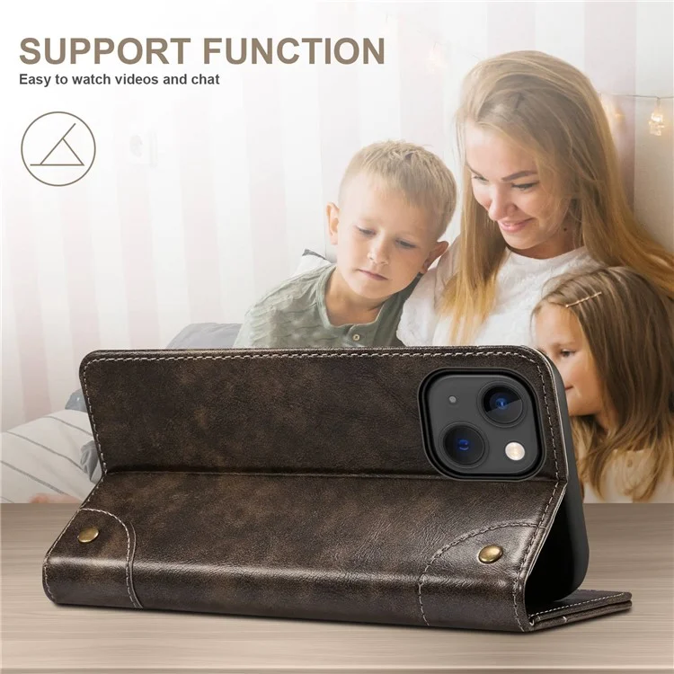 SUTENI Pour Iphone 14 Plus Case de Support de Téléphone Anti-rayures PU le Cuir PU + Portefeuille TPU Magnétique Auto-absorbé Couverture - Gris Foncé