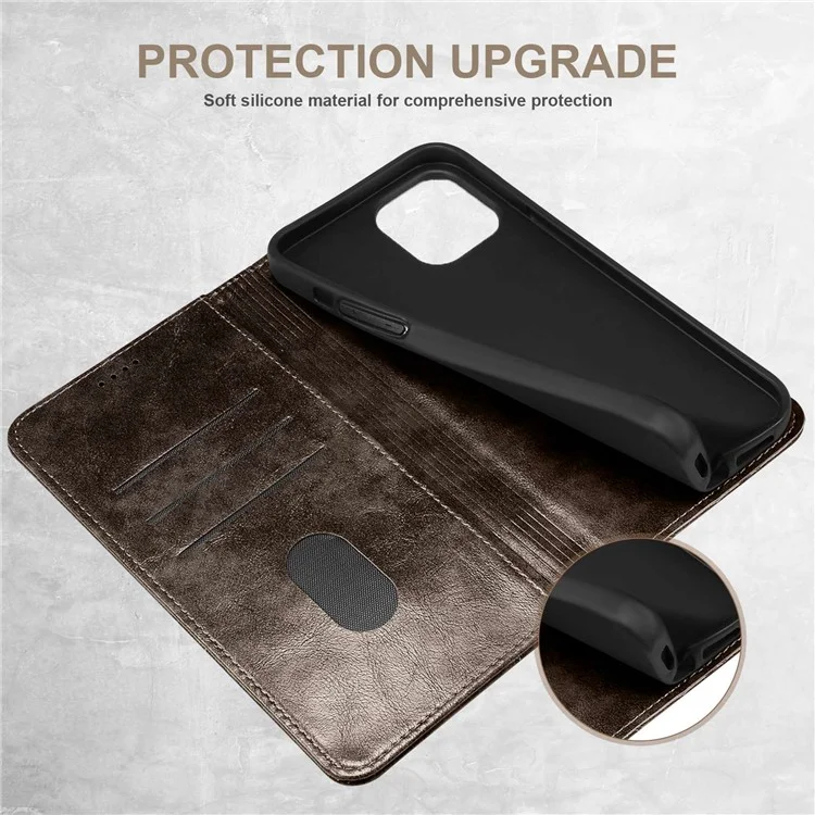 SUTENI Pour Iphone 14 Plus Case de Support de Téléphone Anti-rayures PU le Cuir PU + Portefeuille TPU Magnétique Auto-absorbé Couverture - Gris Foncé