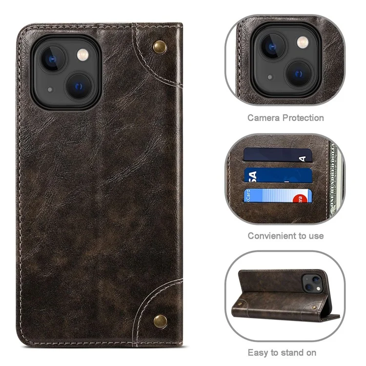 SUTENI Pour Iphone 14 Plus Case de Support de Téléphone Anti-rayures PU le Cuir PU + Portefeuille TPU Magnétique Auto-absorbé Couverture - Gris Foncé