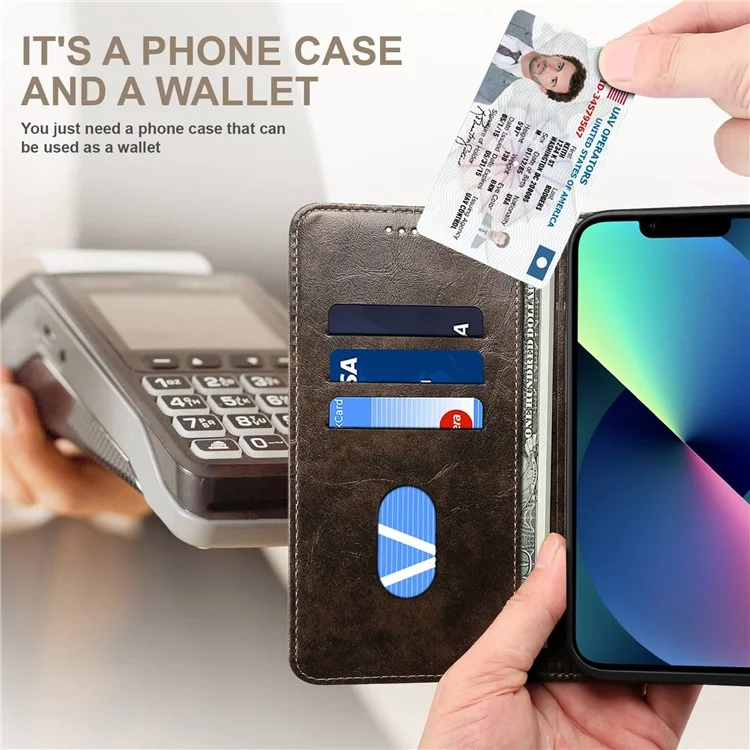 Suteni Para Iphone 14 Magnetic Auto Feching Phone Case PU Stand Stand Cobertina de Proteção - Cinza Escuro