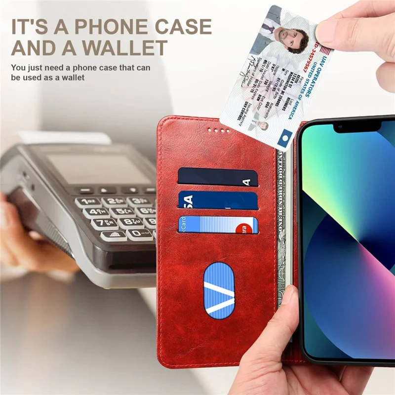 SUTENI For iPhone 14 Magnetic Auto Closing Phone Case PU Leather Stand Wallet Protective Cover - Red