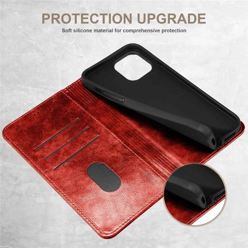 SUTENI For iPhone 14 Magnetic Auto Closing Phone Case PU Leather Stand Wallet Protective Cover - Red