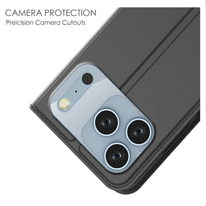 iPhone 17 Pro Hülle aus PU-Leder mit Kartenfach und Ständer - Schwarz