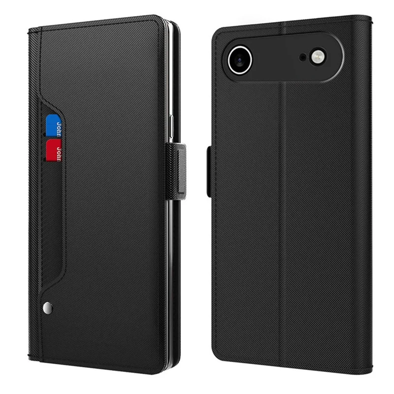 iPhone Air Case Stand PU-Leder Handyhülle Kartenfach Spiegel - Schwarz