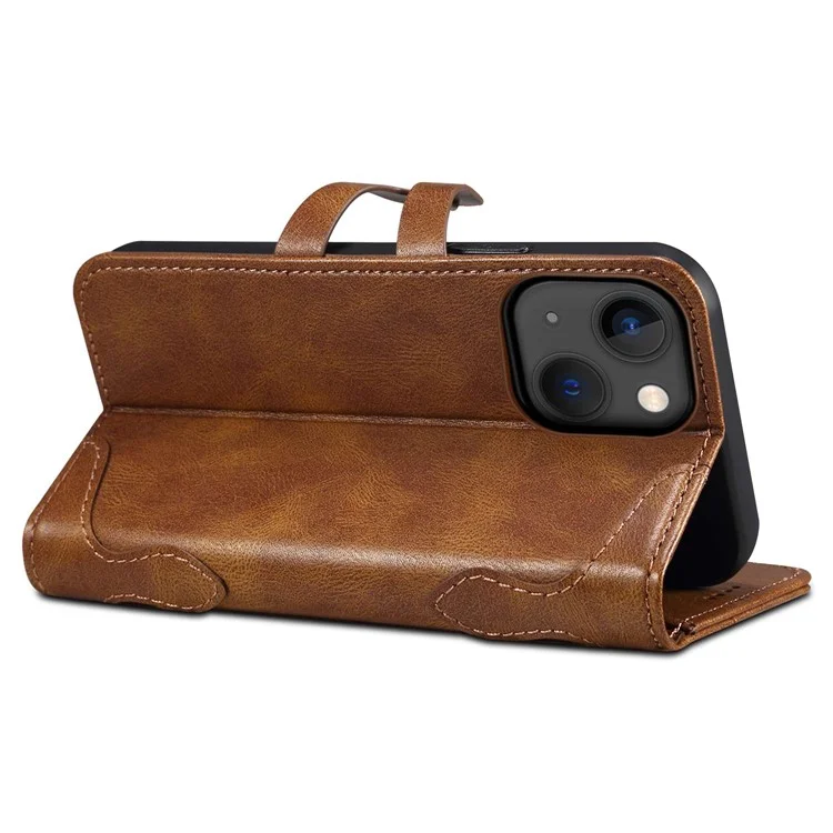 Serie Suteni Q03 Para Iphone 14 PU Leather Stand Case de Billetera a Prueba de Choque Cubierta de Teléfono Con Cierre de Botones Snap - Marrón
