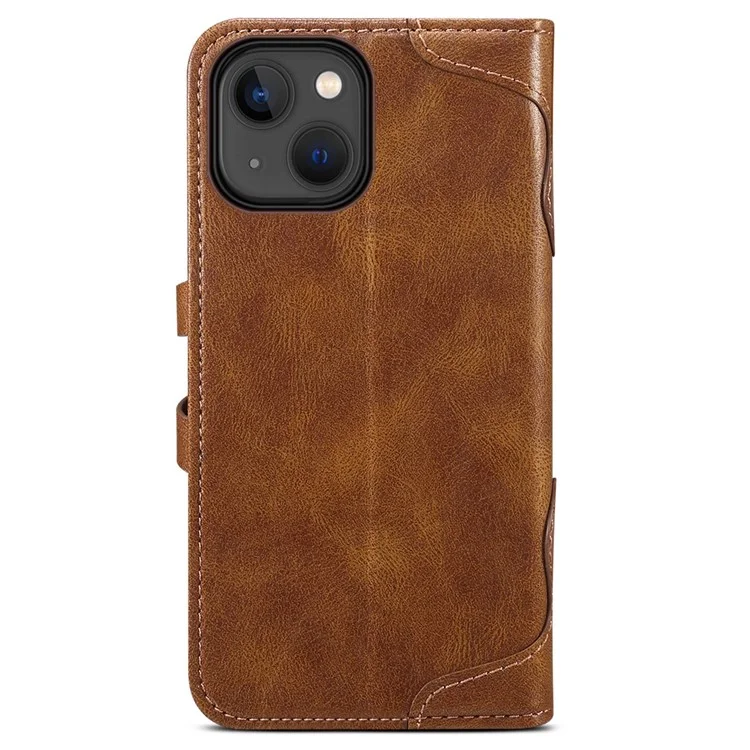 Serie Suteni Q03 Para Iphone 14 PU Leather Stand Case de Billetera a Prueba de Choque Cubierta de Teléfono Con Cierre de Botones Snap - Marrón